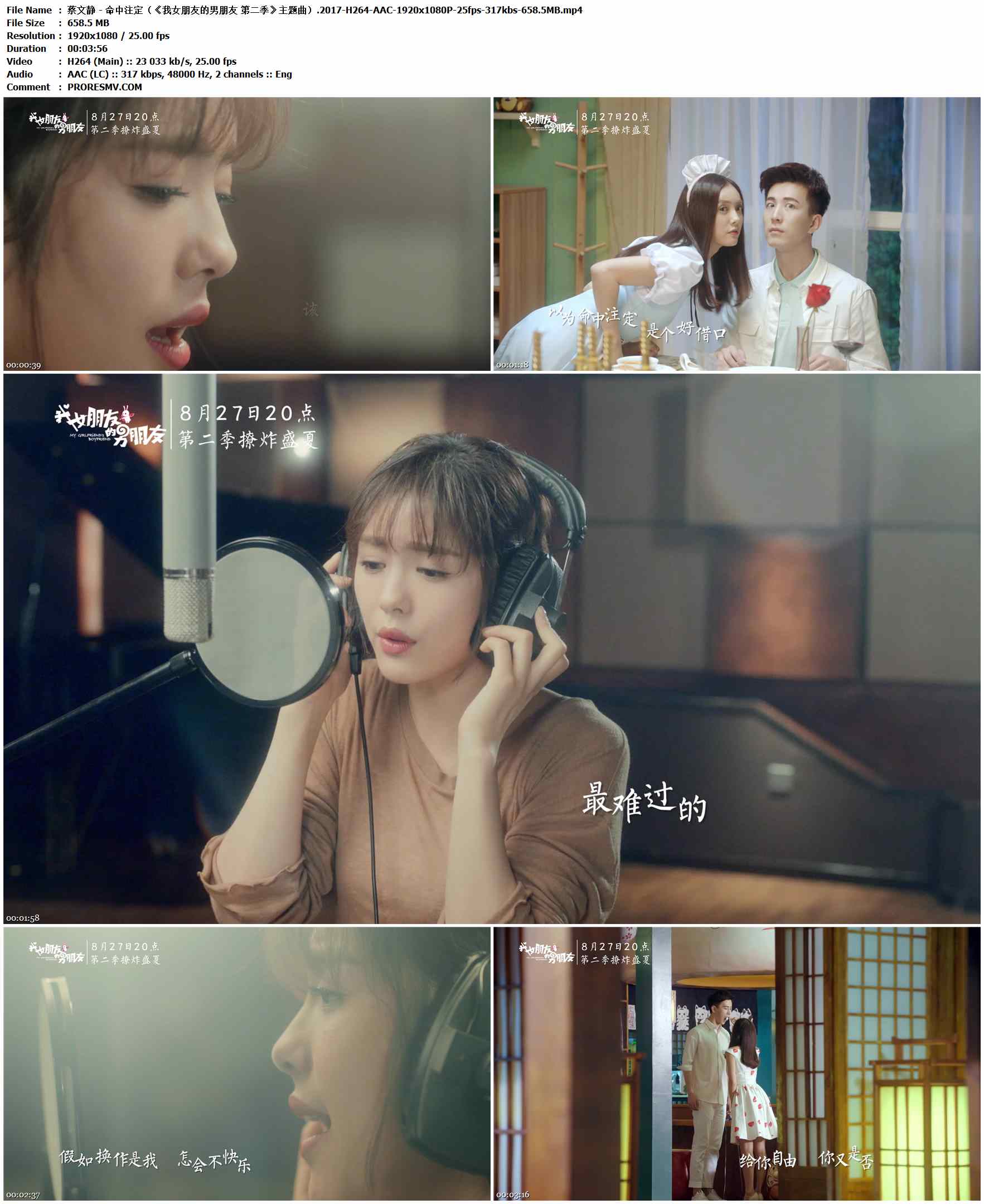 蔡文静 - 命中注定（《我女朋友的男朋友 第二季》主题曲）.2017-H264-AAC-1920x1080P-25fps-317kbs-658.5MB官方MV_高清MV